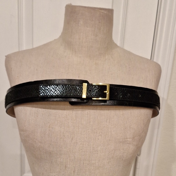 Tre Vero Black Non Leather Upper Split Leather lining Belt with Gold Buc… - Picture 1 of 12